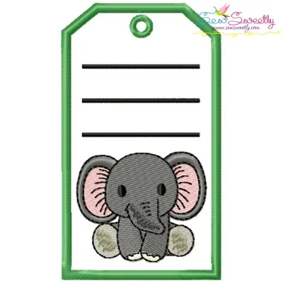 Animal Name Tag Elephant ITH Embroidery Design Pattern With Free Font-1