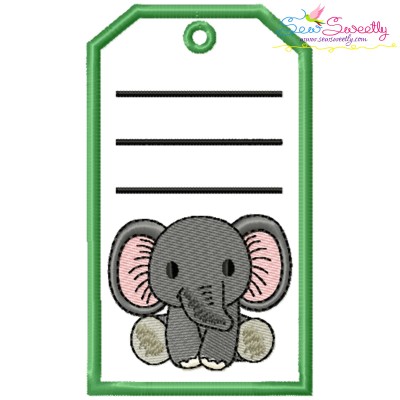 Animal Name Tag Elephant ITH Embroidery Design With Free Font- 1