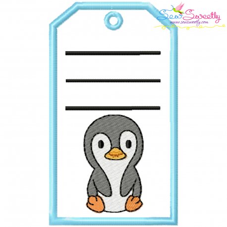 Animal Name Tag Penguin ITH Embroidery Design Pattern With Free Font