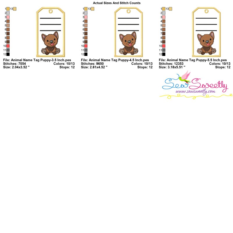 Animal Name Tag Puppy ITH Embroidery Design Pattern With Free Font