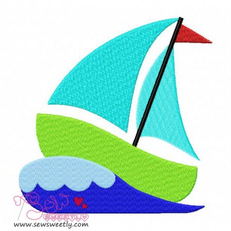 Green Sailboat Embroidery Design Pattern-1
