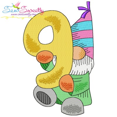 Gnome Birthday Number-9 Embroidery Design Pattern-1