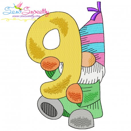 Gnome Birthday Number-9 Embroidery Design Pattern