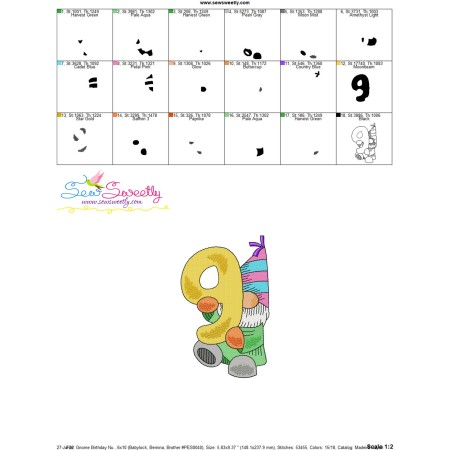 Gnome Birthday Number-9 Embroidery Design Pattern