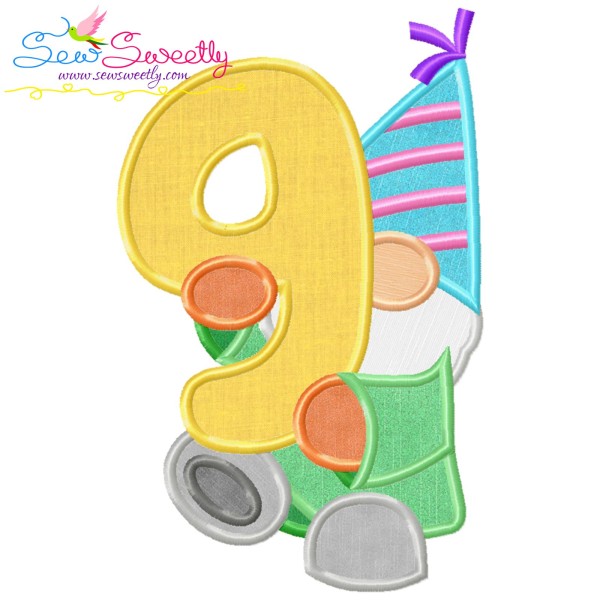 Gnome Birthday Number-9 Applique Design Pattern-1