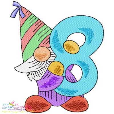 Gnome Birthday Number-8 Embroidery Design Pattern-1