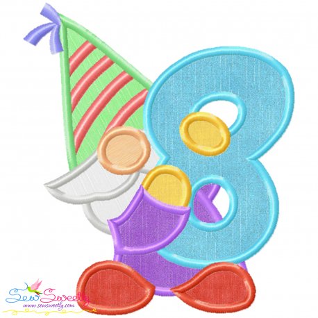 Gnome Birthday Number-8 Applique Design- 1