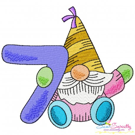 Gnome Birthday Number-7 Embroidery Design Pattern