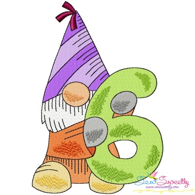 Gnome Birthday Number-6 Embroidery Design Pattern-1