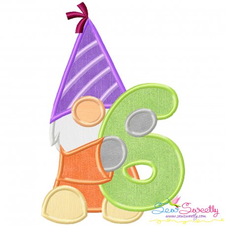 Gnome Birthday Number-6 Applique Design Pattern