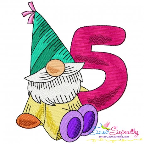 Gnome Birthday Number-5 Embroidery Design Pattern