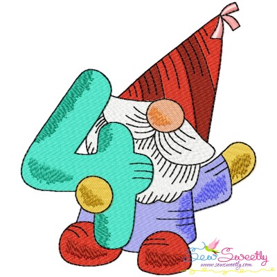 Gnome Birthday Number-4 Embroidery Design Pattern-1