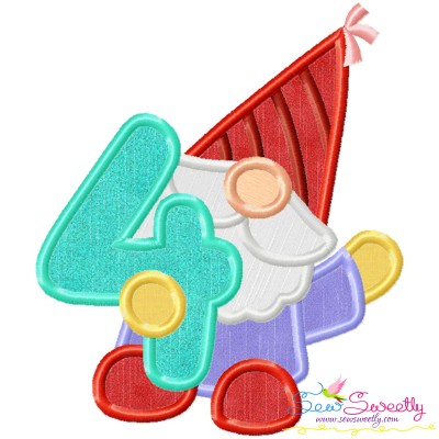 Gnome Birthday Number-4 Applique Design