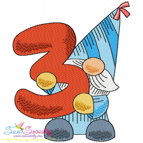 Gnome Birthday Number-3 Embroidery Design Pattern
