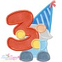 Gnome Birthday Number-3 Applique Design Pattern-1