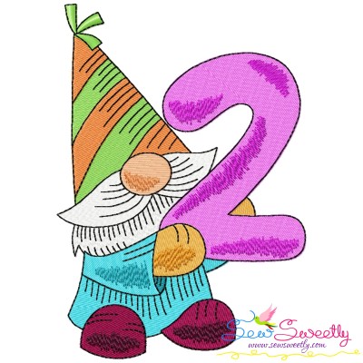 Gnome Birthday Number-2 Embroidery Design Pattern-1