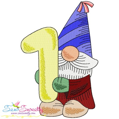 Gnome Birthday Number-1 Embroidery Design Pattern-1