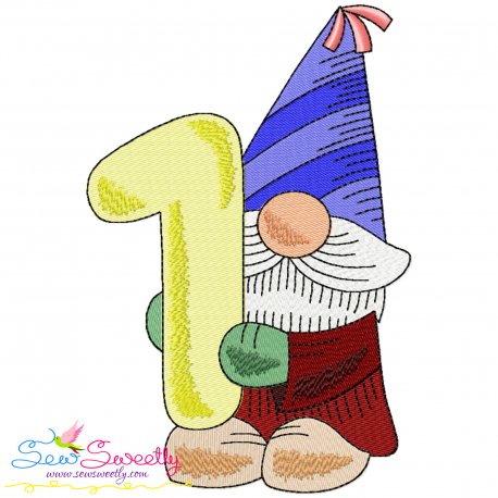 Gnome Birthday Number-1 Embroidery Design Pattern-1