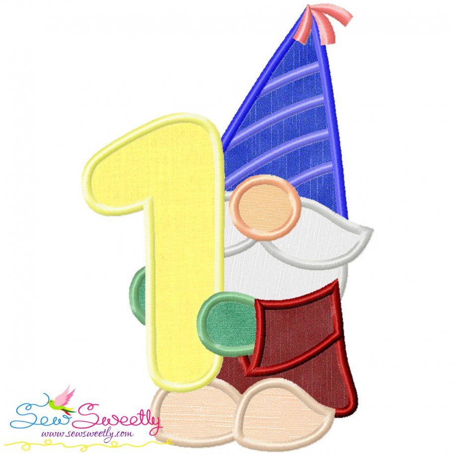 Gnome Birthday Number-1 Applique Design- 1