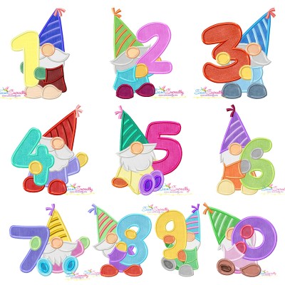 Gnome Birthday Numbers Applique Design Bundle- 1