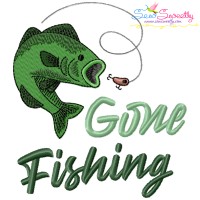 Gone Fishing Lettering Embroidery Design Pattern