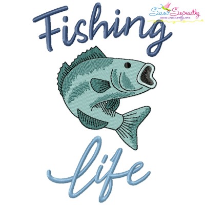 Fishing Life Lettering Embroidery Design Pattern-1