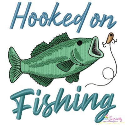 Hooked On Fishing Lettering Embroidery Design Pattern-1
