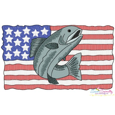 Fish American Flag Embroidery Design Pattern-1