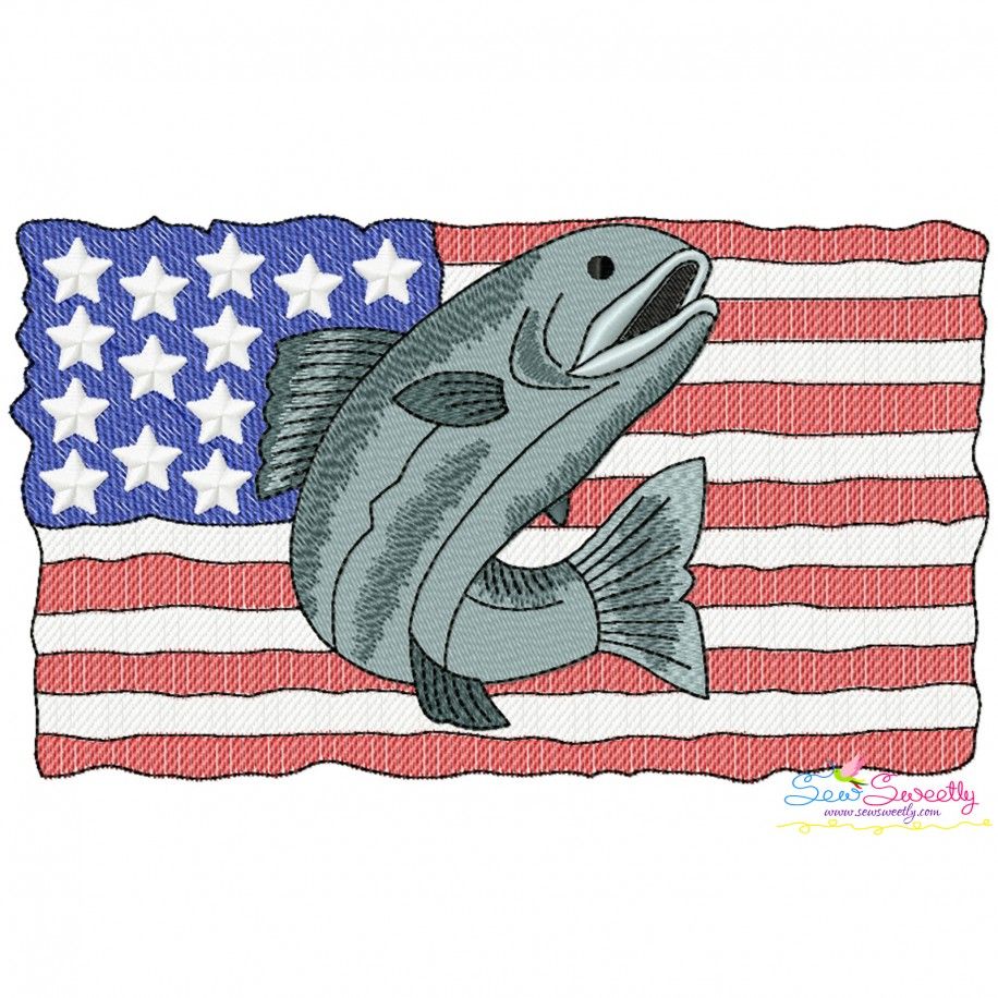 Fish American Flag Embroidery Design Pattern-1