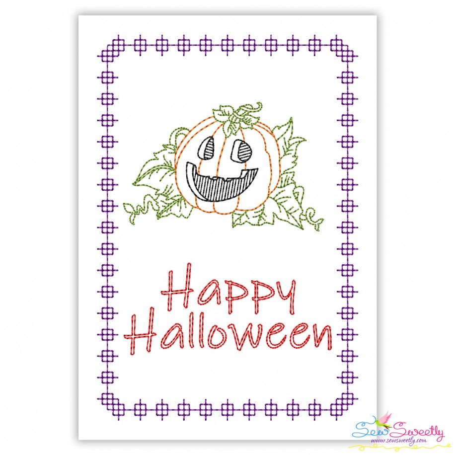 Cardstock Embroidery Design- Happy Halloween Pumpkin Greeting Card- 1