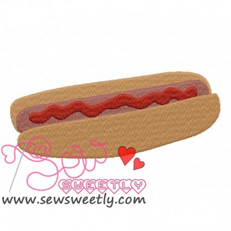 Hot Dog With Ketchup Embroidery Design Pattern-1