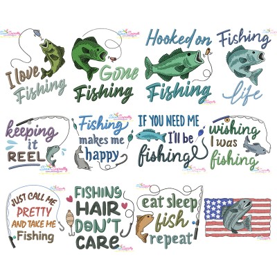 Fishing Lettering Embroidery Design Bundle- 1
