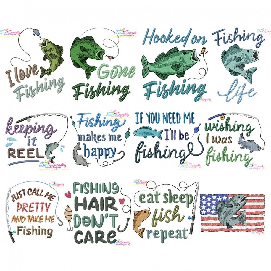 Fishing Lettering Embroidery Design Bundle- 1