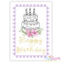 Cardstock Embroidery Design Pattern- Floral Birthday Cake Greeting Card-1