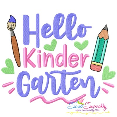 Hello Kinder Garten Back To School Lettering Embroidery Design Pattern-1