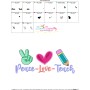 Peace Love Teach Back To School Lettering Embroidery Design Pattern-3