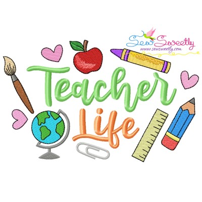 Teacher Life Back To School Lettering Embroidery Design Pattern-1