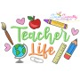 Teacher Life Back To School Lettering Embroidery Design Pattern-1