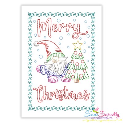 Cardstock Embroidery Design Pattern- Merry Christmas Gnome And Tree Greeting Card-1