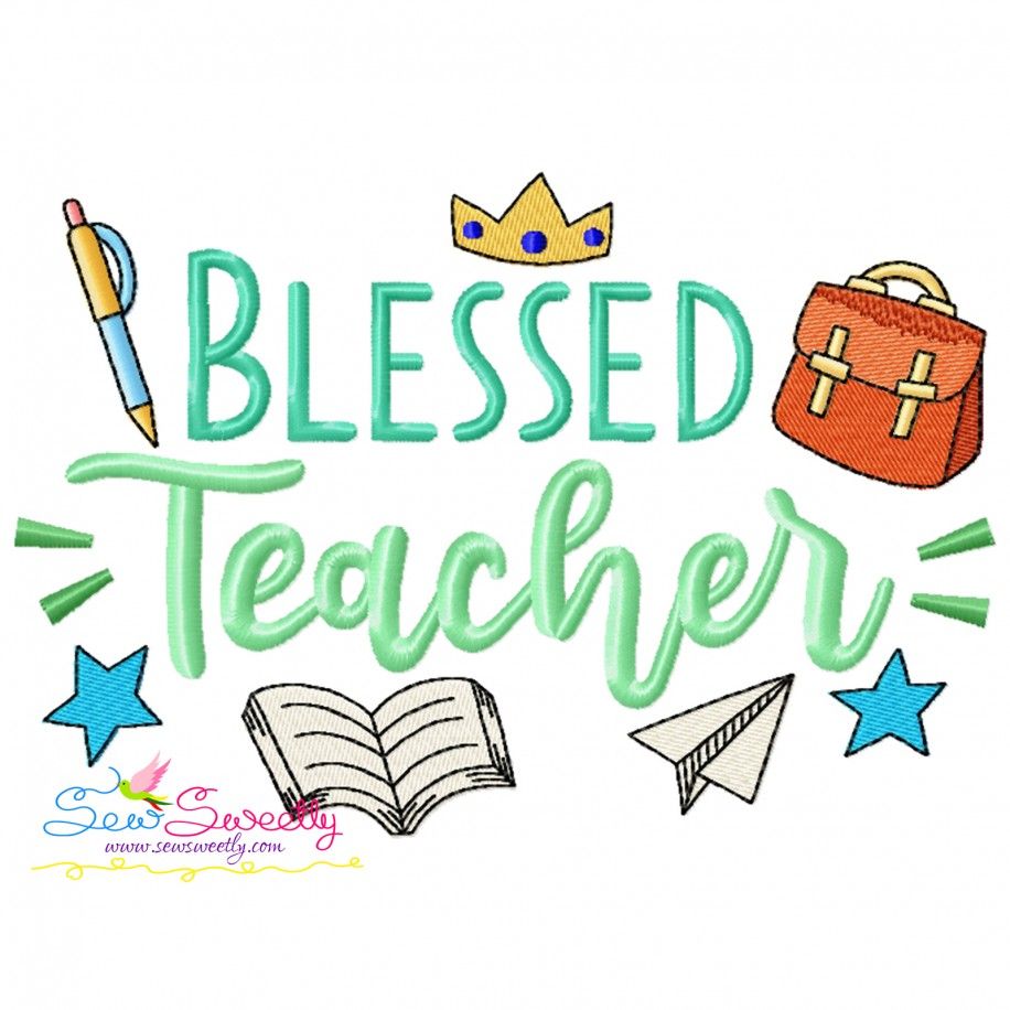 Blessed Teacher Back To School Lettering Embroidery Design Pattern-1
