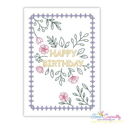 Cardstock Embroidery Design- Happy Birthday Floral Greeting Card- 1