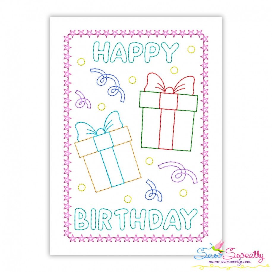 Cardstock Embroidery Design Pattern- Happy Birthday Gifts Greeting Card-1
