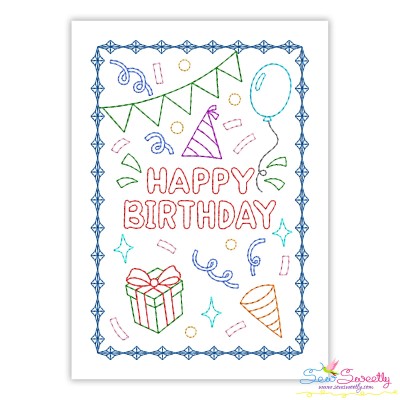 Cardstock Embroidery Design- Happy Birthday Greeting Card- 1