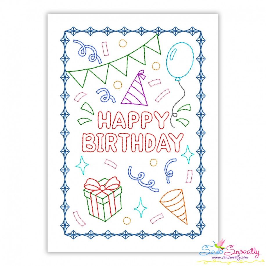 Cardstock Embroidery Design Pattern- Happy Birthday Greeting Card