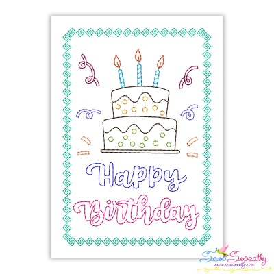 Cardstock Embroidery Design- Happy Birthday Cake Greeting Card- 1