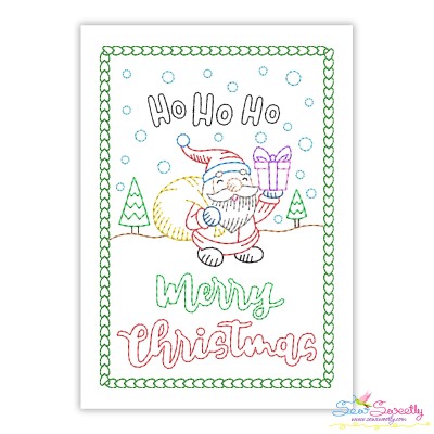 Cardstock Embroidery Design Pattern- Merry Christmas Santa Greeting Card-1