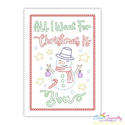 Cardstock Embroidery Design Pattern- Christmas Snowman Greeting Card-1
