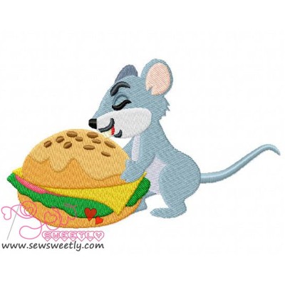 Mouse With Burger Embroidery Design Pattern-1