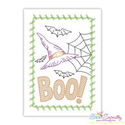 Halloween Cardstock Embroidery Design Pattern- Boo Witch Hat And Web-1