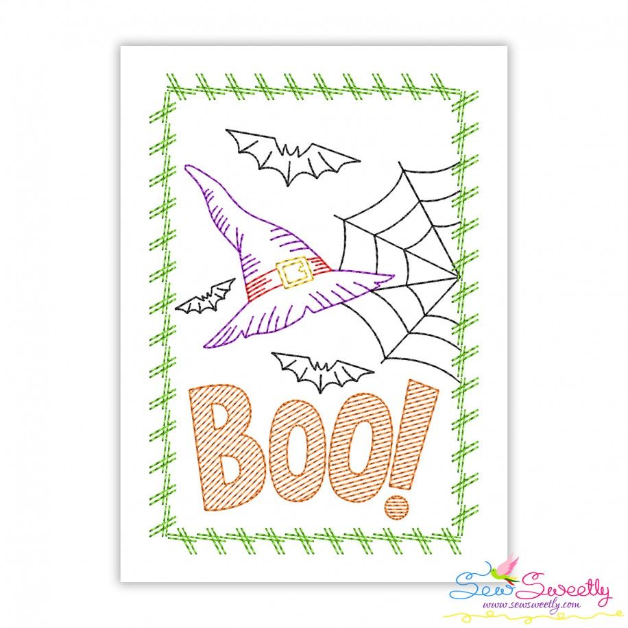 Halloween Cardstock Embroidery Design- Boo Witch Hat And Web